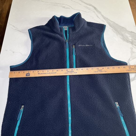 Eddie Bauer Lot of 2 Gray Blue Fleece Vest Zip Up Size TL Three Zip Pockets Logo - Picture 11 of 16